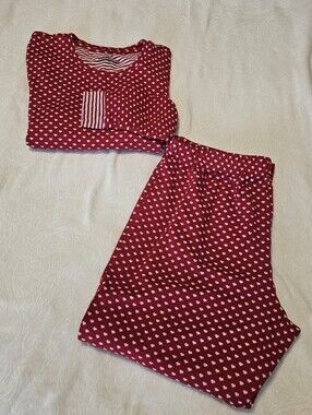 Sleep Sense Petites 2-Piece Pajama Set Women's PL Petite Large Red Heart Print L
